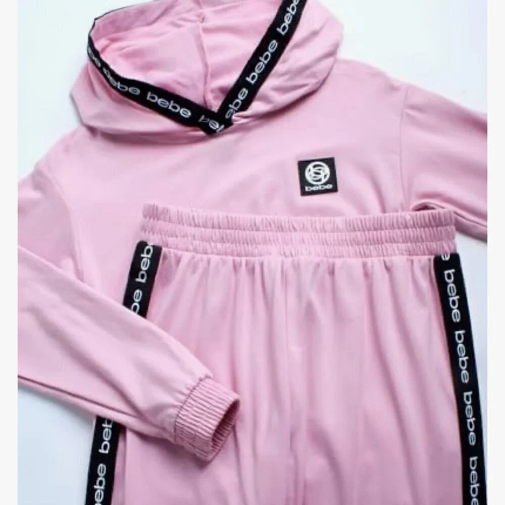 bebe Girls' Jogger Tracksuit 2pc Zip Pullover Sweatshirt Sweatpants 5/6 NWT - Picture 2 of 5